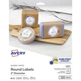 Avery Glossy White Printable Round Labels with Sure Feed? Technology