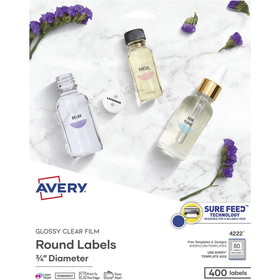 Avery Sure Feed Glossy Clear Round Labels