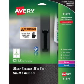 Avery 3-1/2"x5" Removable Label Safety Signs