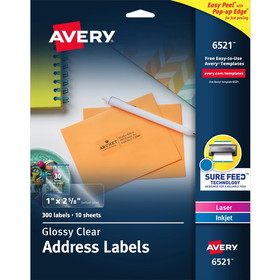 Avery Easy Peel High Gloss Clear Mailing Labels, AVE6521