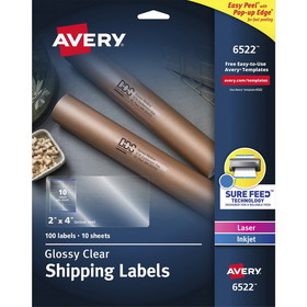 Avery Easy Peel High Gloss Clear Mailing Labels, AVE6522