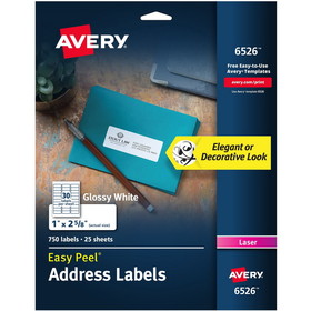 Avery Easy Peel High Gloss White Mailing Labels, AVE6526