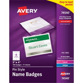 Avery Laser, Inkjet Laser/Inkjet Badge Insert - Clear, White