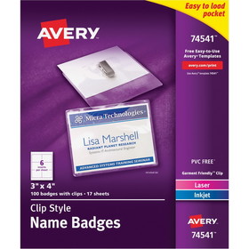 Avery Laser, Inkjet Laser/Inkjet Badge Insert - White, Clear, AVE74541