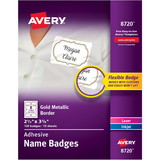 Avery Self-Adhesive Removable Name Tag Labels with Gold Metallic Border