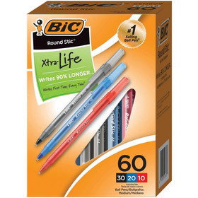BIC Round Stic Ballpoint Pens, BICGSM609AST