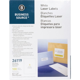 Business Source Bright White Premium-quality Full-sheet Address Labels