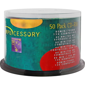 Compucessory CD Rewritable Media - CD-RW - 12x - 700 MB - 50 Pack, 120mm1.33 Hour Maximum Recording Time