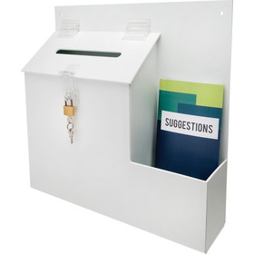 Deflecto Suggestion Box with Lock, External Dimensions: 13.8" Width x 3.6" Depth x 13" Height - Plastic - White - Sharp Disposable - 1 Each