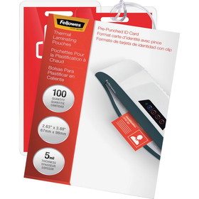 Fellowes Glossy Pouches - ID Tag punched, 5 mil, 100 pack