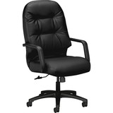 HON Pillow-Soft 2091 Executive High-Back Chair, Black - Leather Black Seat - Steel Black Frame - 26.3