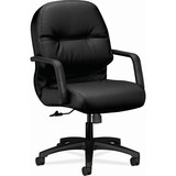 HON Pillow-Soft 2092 Managerial Mid Back Chair, Leather Black Seat - Black Frame - 26.3