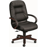HON Pillow-Soft 2191 Executive High-Back Swivel Chair, Black Mahogany - Leather Black Seat - Upholstery Back - Mahogany Frame - 26.3