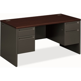 HON 38000 Series Pedestal Desk, 60" Width x 30" Depth x 29.5" Height - 4 - Double Pedestal - Radius Edge - Steel, Steel - Charcoal, Laminate, Mahogany