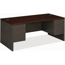 HON 38000 Series Pedestal Desk, 72" Width x 36" Depth x 29.5" Height - 4 - Double Pedestal - Radius Edge - Wood, Steel - Charcoal, Laminate, Mahogany