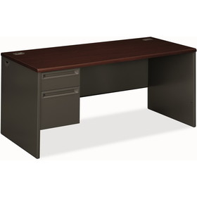 HON 38000 Series Pedestal Desk, 66" Width x 30" Depth x 29.5" Height - 2 - Single Pedestal on Left Side - Radius Edge - Wood, Steel - Charcoal, Laminate, Mahogany