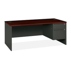 HON 38000 Series Pedestal Desk, 72" Width x 36" Depth x 29.5" Height - 2 - Single Pedestal on Right Side - Radius Edge - Wood, Steel - Charcoal, Laminate, Mahogany