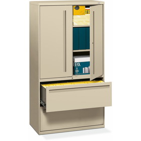 HON 700 Series Lateral File With Storage Case, 36" x 19.3" x 67" - Steel - 2 x Shelf(ves) - 5 - Legal, Letter - Putty