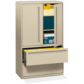 HON 700 Series Lateral File With Storage Case, 42" x 19.3" x 67" - Steel - 2 x Shelf(ves) - 5 x File Drawer(s) - Legal, Letter - Interlocking - Putty