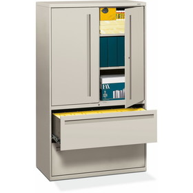 HON 700 Series Lateral File With Storage Case, 42" x 19.3" x 67" - Steel - 2 x Shelf(ves) - 5 x File Drawer(s) - Legal, Letter - Interlocking - Light Gray