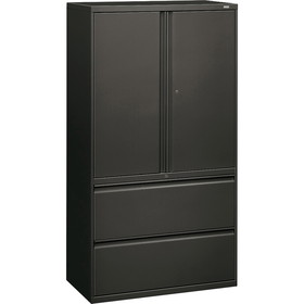 HON 800 Series Wide Lateral File with Storage Cabinet, 36" x 19.3" x 67" - Steel - 2 x Shelf(ves) - 2 x File Drawer(s) - Legal, Letter - Security Lock - Charcoal