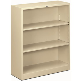 HON Metal Bookcase, 34.5" x 12.6" x 41" - Steel - 3 x Shelf(ves) - Rust Resistant, Heavy Duty - Putty