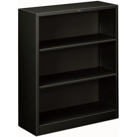 HON Metal Bookcase, 34.5" x 12.6" x 41" - Steel - 3 x Shelf(ves) - Rust Resistant, Heavy Duty - Black