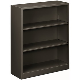 HON Metal Bookcase, 34.5" x 12.6" x 41" - Steel - 3 x Shelf(ves) - Rust Resistant, Heavy Duty - Charcoal