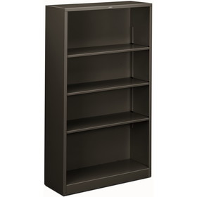 HON Metal Bookcase, 34.5" x 12.6" x 59" - Steel - 4 x Shelf(ves) - Rust Resistant, Heavy Duty - Charcoal