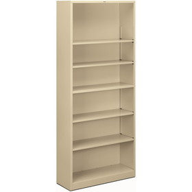 HON Metal Bookcase, 34.5" x 12.6" x 81.1" - Steel - 6 x Shelf(ves) - Rust Resistant, Heavy Duty - Putty