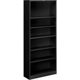 HON Metal Bookcase, 34.5" x 12.6" x 81.1" - Steel - 6 x Shelf(ves) - Rust Resistant, Heavy Duty - Black