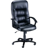 Lorell Tufted Leather Executive High-Back Chair, Leather Black Seat - Black Frame