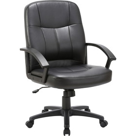 Lorell Chadwick Managerial Leather Mid-Back Chair, Leather Black Seat - Black Frame - 26" x 28" x 42.5" Overall Dimension
