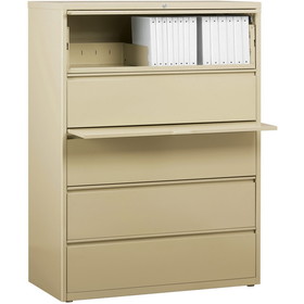 Lorell Lateral File, 42" x 18.6" x 67.7" - 5 x File Drawer(s) - Legal, Letter, A4 - Rust Proof, Leveling Glide, Interlocking, Ball-bearing Suspension, Label Holder - Putty
