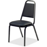 Lorell 8926 Upholstered Stacking Chair, Steel - Charcoal Black - Vinyl Black Seat - Steel Black Frame - 18