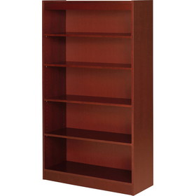 Lorell Five Shelf Panel Bookcase, 36" Width x 12" Depth x 60" Height - Veneer, Wood - Cherry, Laminate