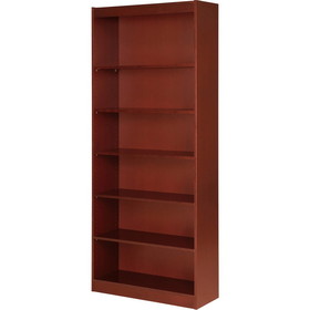 Lorell Six Shelf Panel Bookcase, 36" Width x 12" Depth x 84" Height - Veneer, Wood - Cherry, Laminate