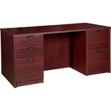 Lorell Prominence 2.0 Mahogany Laminate Double-Pedestal Desk - 5-Drawer, LLRPD3066DPMY