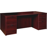Lorell Prominence 2.0 Mahogany Laminate Double-Pedestal Desk - 5-Drawer, LLRPD3672DPMY