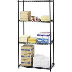 Safco Commercial Wire Shelving, 18" x 72" x 36" - Steel - 4 x Shelf(ves) - Leveling Glide - Black