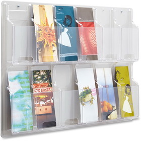 Safco 12 Pamphlet Pocket Display Rack, 20.4" Height x 30" Width x 2" Depth - 12 Pocket(s) - Plastic - Clear