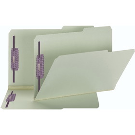 Smead Pressboard File Folder with SafeSHIELD Fasteners, 2 Fasteners, 2/5-Cut Tab Right Position, 2" Expansion, Legal Size, Gray/Green, 25 per Box (19920)