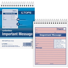 TOPS Duplicate Important Message Book, 50 Sheet(s) - Spiral Bound - 2 Part - Carbonless - 6" x 4.25" Form Size - Assorted - 1Each