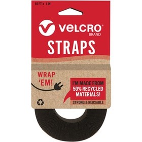 VELCRO&#174; Strap, Adjustable, Reusable, Recycled, 1"x10', Black