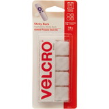VELCRO Brand Sticky Back Squares, 7/8in Squares, White, 12ct