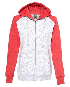 J.America 8679 Women's M&#233;lange Fleece Colorblocked Full-Zip Sweatshirt