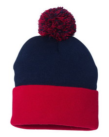 Sportsman Unisex Pom-Pom 12 Knit Beanie - Two-Tone, Lightweight Acrylic, Fall/Winter Hat, SP15