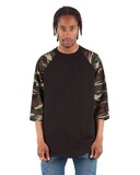Shaka Wear SHRAGCM Three-Quarter Sleeve Camo Raglan T-Shirt
