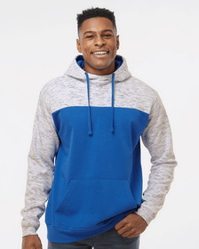J.America 8676 M&#233;lange Fleece Colorblocked Hooded Sweatshirt