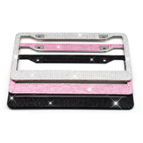 Muka 2 Pack Bling White Rhinestone Metal License Plate Frames with Crystal Screw Caps US Standard